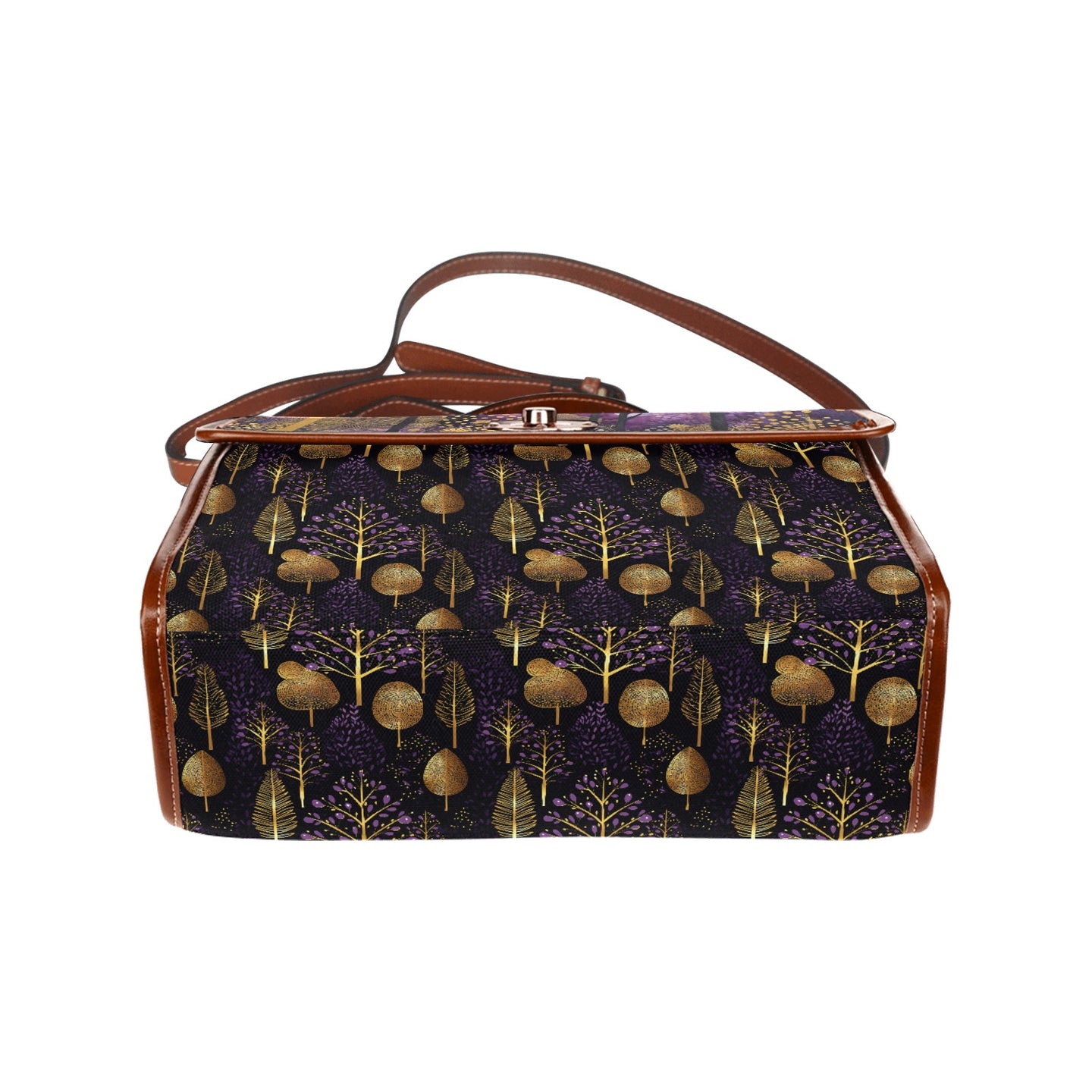 Purple twilight gold forest Satchel Bag