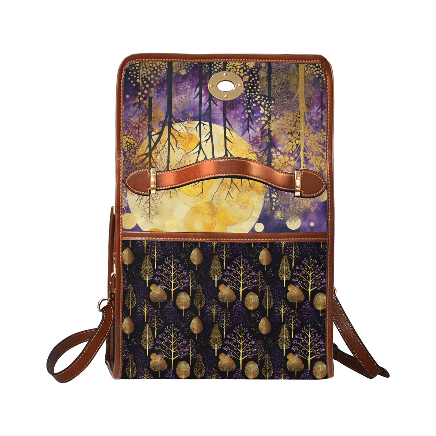 Purple twilight gold forest Satchel Bag