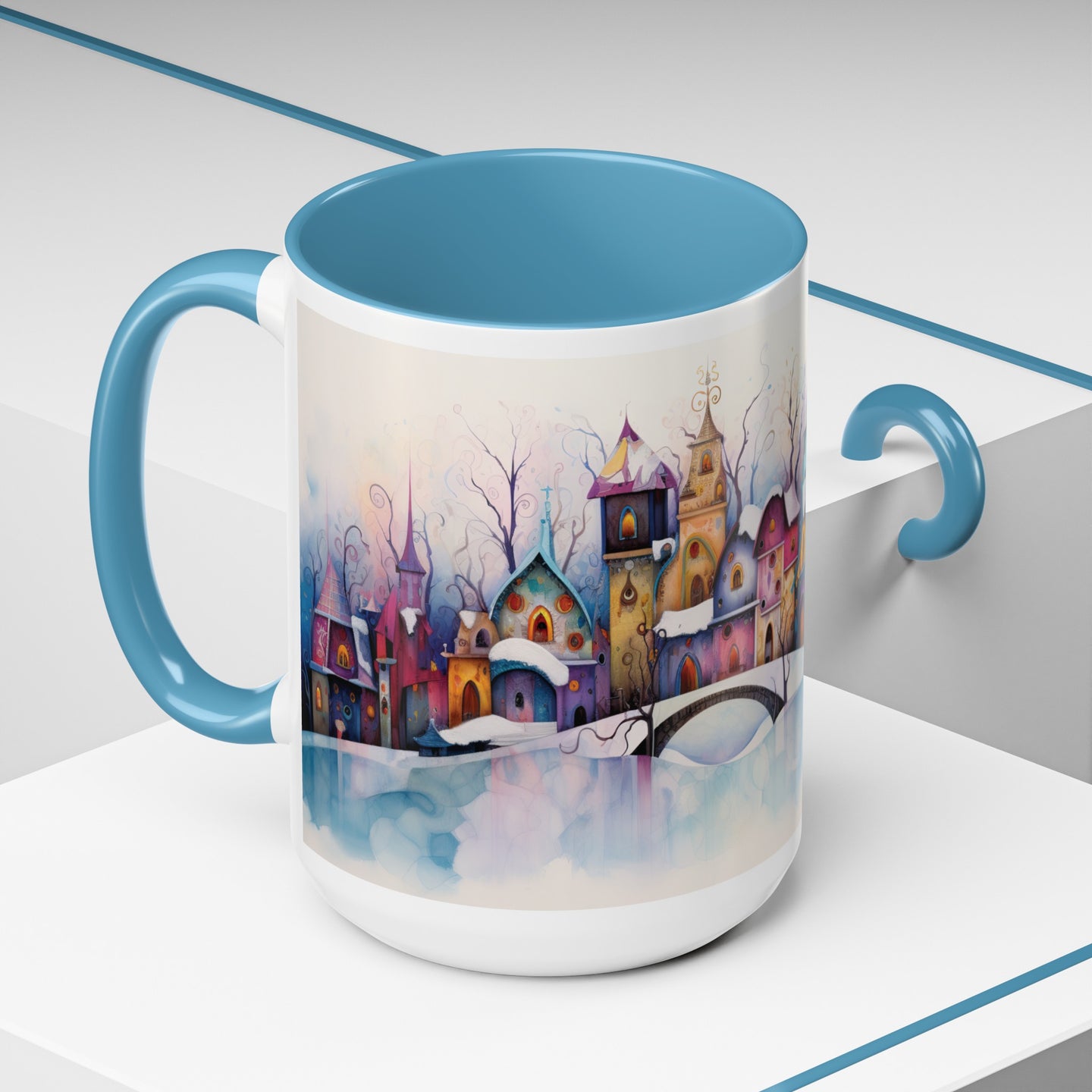 Pastel Winter Village Coffee Mug, 11oz