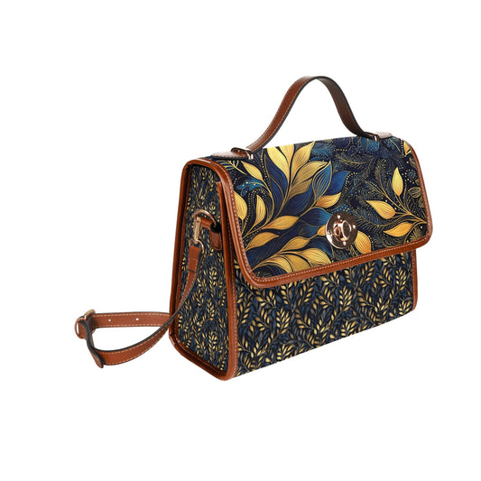 Blue and Gold Leaves Satchel Bag