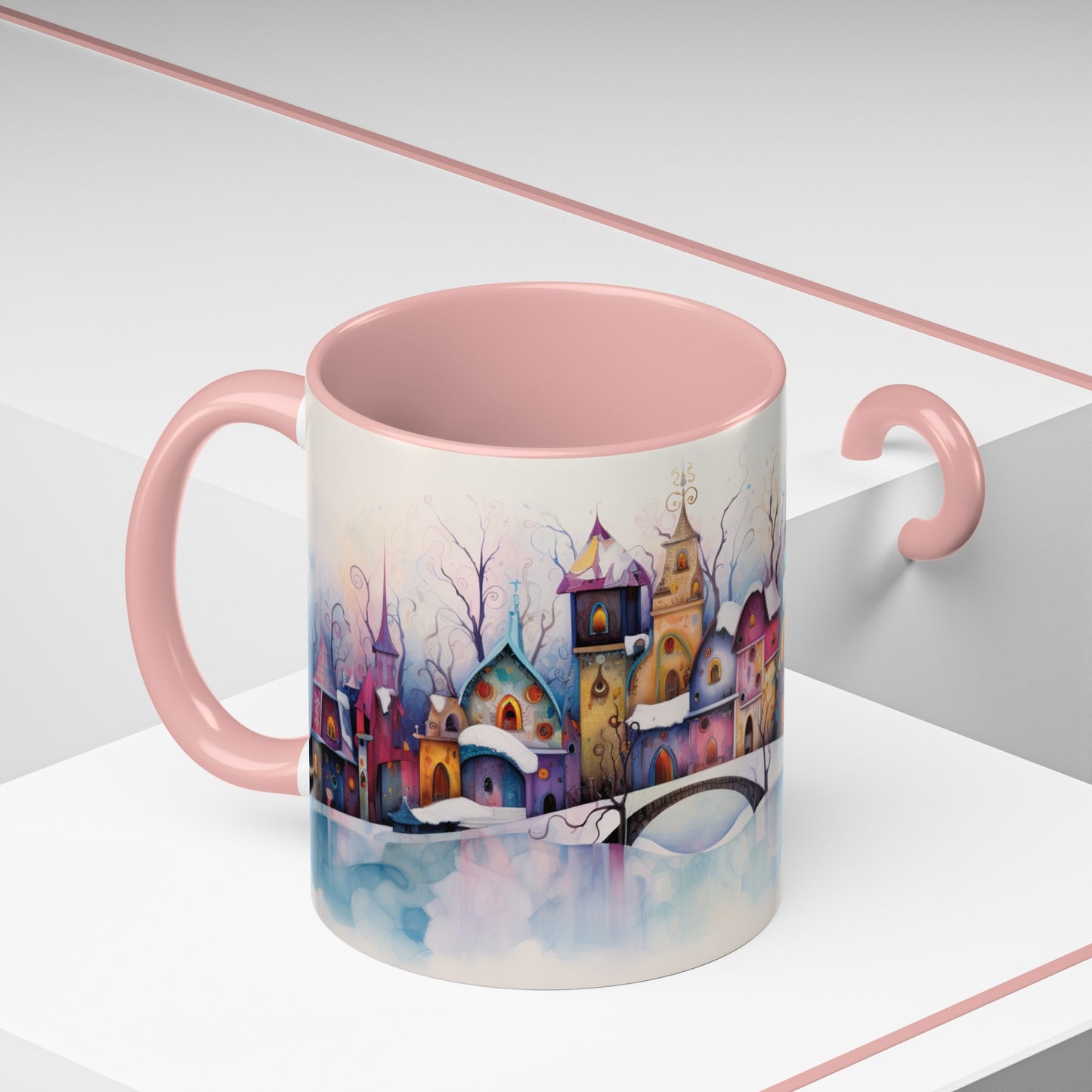 Pastel Winter Village Coffee Mug, 11oz