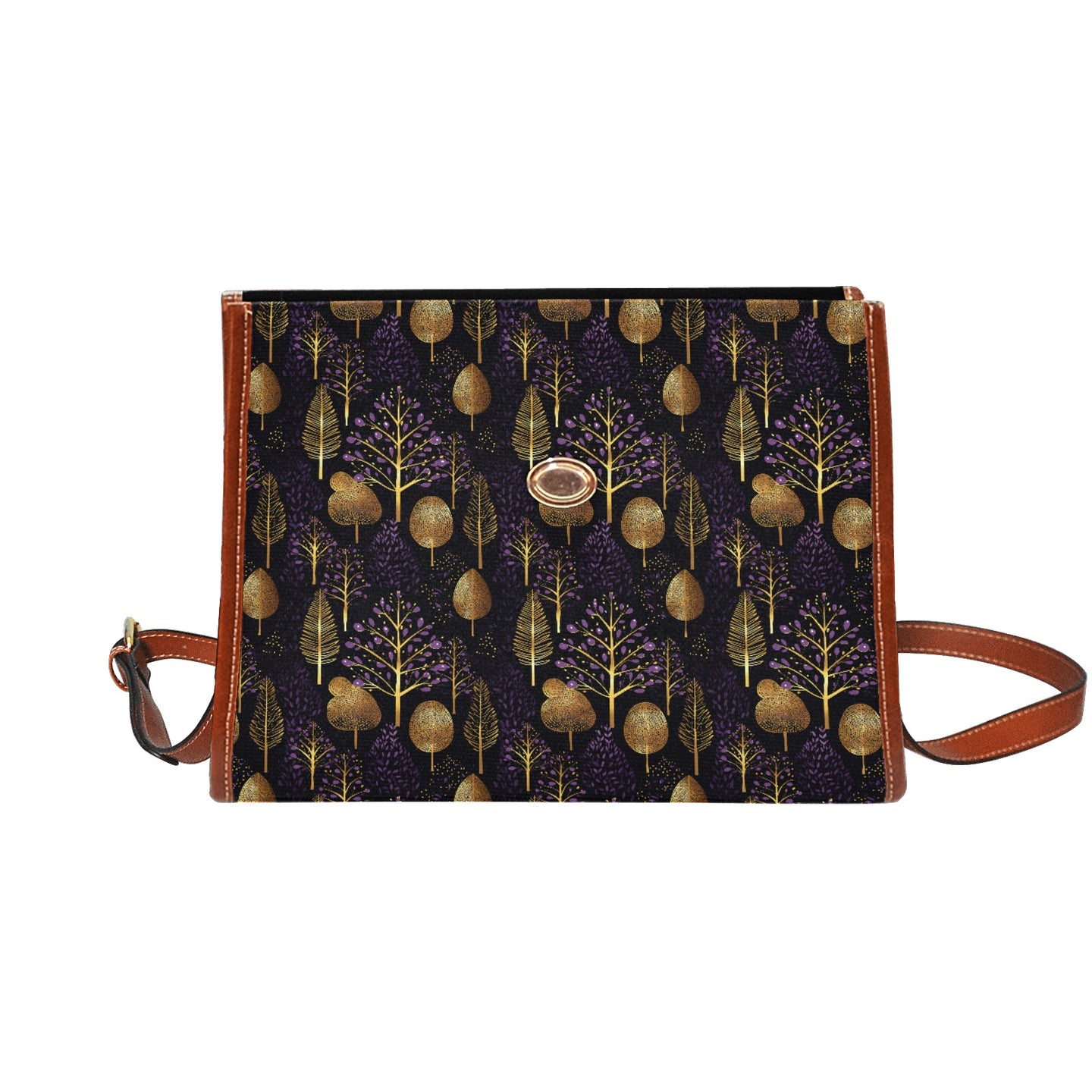 Purple twilight gold forest Satchel Bag