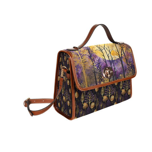 Purple twilight gold forest Satchel Bag