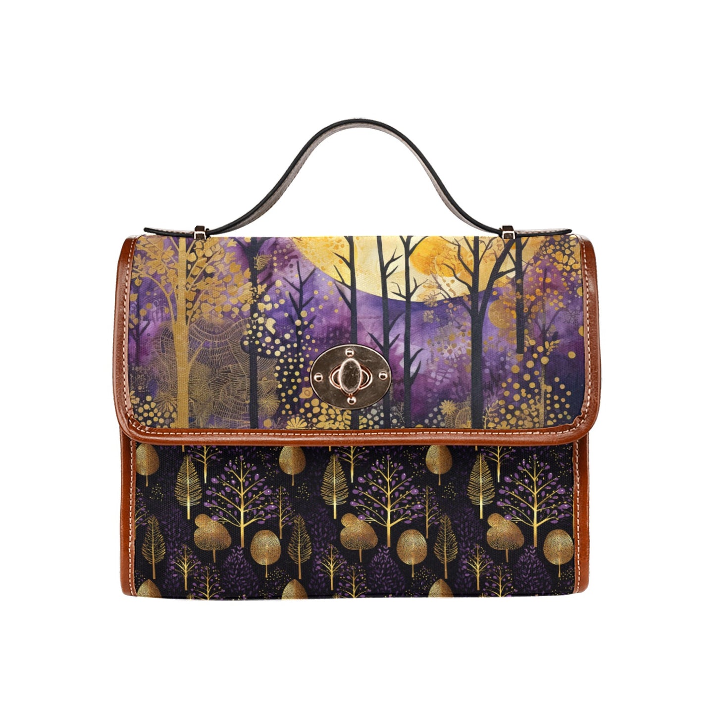 Purple twilight gold forest Satchel Bag