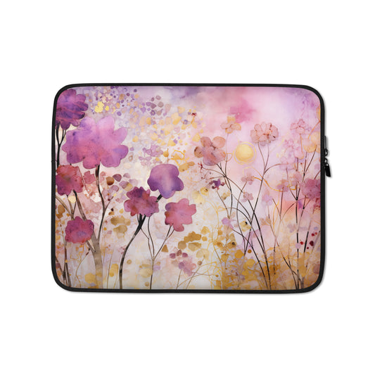 Purple and Golden Flowers Laptop Sleeve