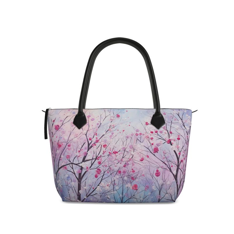 Pink Snowy forest  Zip Top Handbag