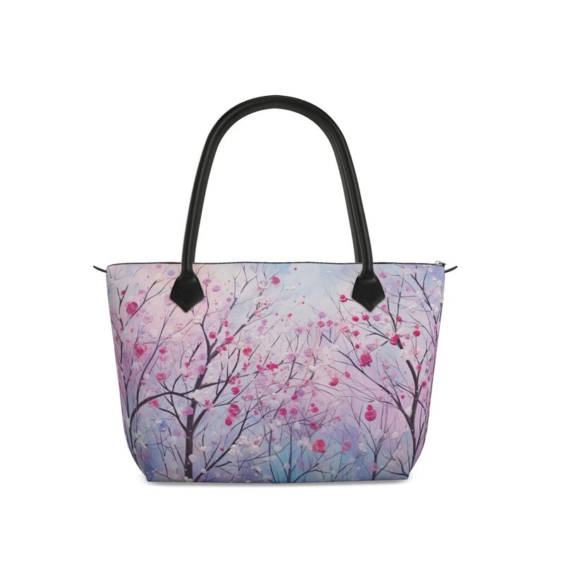 Pink Snowy forest  Zip Top Handbag