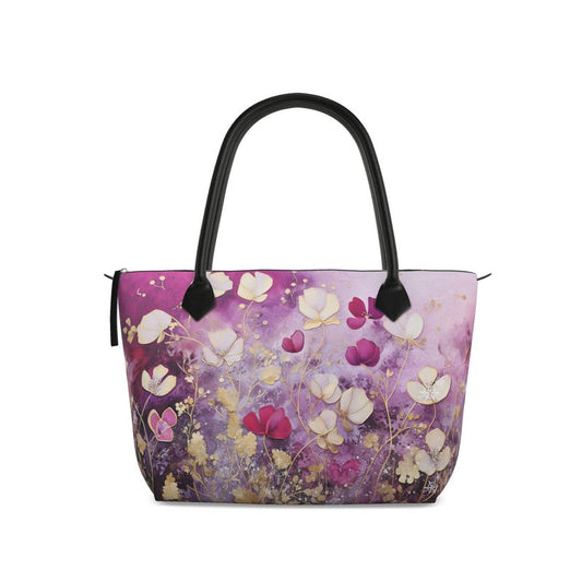 Winter Flowers Zip Top Handbag